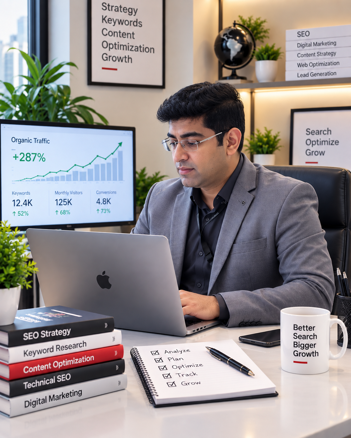 Aqib Munir working on SEO and digital marketing strategy